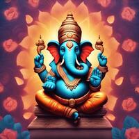 Ganesh--hindu-lord-Ganesha-on-decorative-background--Graphical-poster-modern-art, Lord Ganesha sculpture with decorative elements - ai generative photo