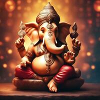 Ganesh--hindu-lord-Ganesha-on-decorative-background--Graphical-poster-modern-art, Lord Ganesha sculpture with decorative elements - ai generative photo