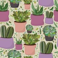Vector seamless floral pattern witn succulent plants