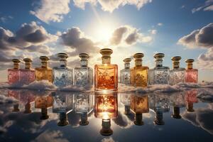 perfume bottles  mockup with nature background photo