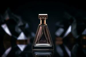 perfume bottle mockup for perfume product on the table dark and luxury background photo