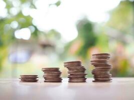 Close up stack of coins, The concept of saving money, Financial, Investment and Business growing. photo