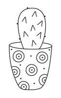 Cactus in a pot, black line vector doodle