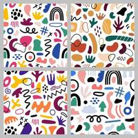 Abstract geometric shapes seamless patterns. Vector Hand drawn various shapes and doodle objects texture. Abstract contemporary modern style pattern. Trendy colorful illustration. Stamp texture.