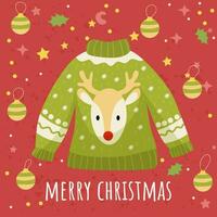 Christmas sweater. Cute flat style. Postcard. Merry Christmas. Vector illustration.