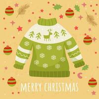 Navidad suéter. linda plano estilo. tarjeta postal. alegre Navidad. vector ilustración.