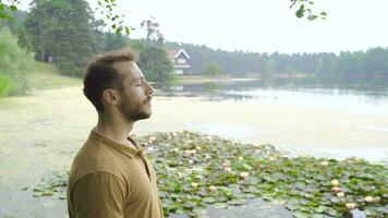 Breathing in the forest, breathing fresh air. video