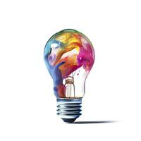 Unique Creative idea concept with lightbulb made out of paint. AI Generated photo