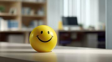 A Yellow Smiling Ball Can Promote a Positive Work Environment. Generative AI photo