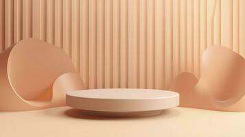 Podium with a parametric background. Stage showcase on pedestal display, 3d rendering. AI Generative photo