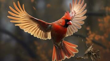 Northern Cardinal coming in for a landing. Generative AI photo