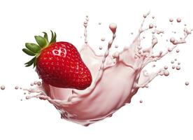 milk or yogurt splash with strawberries isolated on white background, 3d rendering. AI Generated photo