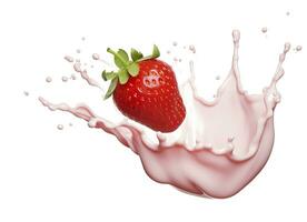 milk or yogurt splash with strawberries isolated on white background, 3d rendering. AI Generated photo