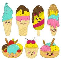Set of various multicolored ice cream characters vector