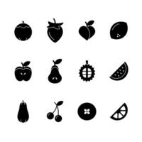 Fruits icons set black fill on white background. Vector illustration. Eps 10