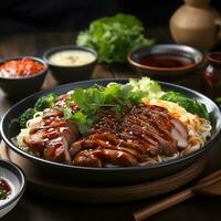 Crispy Pork Noodles and Red Pork and Beef Noodles Generate AI photo