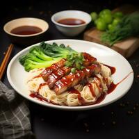 Crispy Pork Noodles and Red Pork and Beef Noodles Generate AI photo