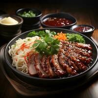 Crispy Pork Noodles and Red Pork and Beef Noodles Generate AI photo