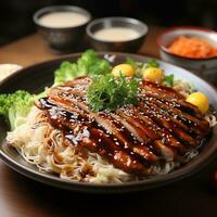 Crispy Pork Noodles and Red Pork and Beef Noodles Generate AI photo