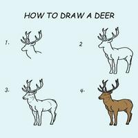 Step by step to draw a Deer. Drawing tutorial a Deer. Drawing lesson for children. Vector illustration