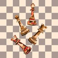 Chessboard with wooden and stained glass chess figures vector