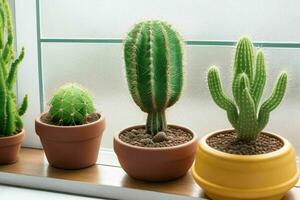 ventana y cactus plantas en borroso antecedentes. ai generativo Pro foto