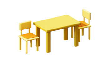 3d Renderização do quadrado de madeira mesa e cadeiras png