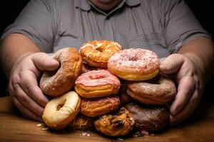 rosquillas en manos obesidad desde dulces generativo ai foto