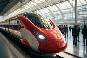 high speed train at the railway station generative ai photo