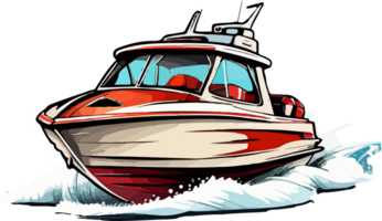 bateau à moteur dessin animé clipart ai génératif png