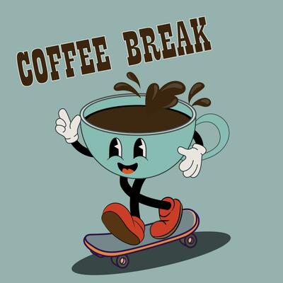 Retro poster with mascot cups of coffee in trendy vintage cartoon style. Coffee characters in 60s, 70s old animation style. Vintage comic cafe mascots.