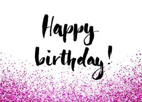 happy birthday card with pink glitter vector