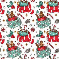 Christmas cocoa with marshmallow and gingerbread man. Seamless pattern. Vector. vector