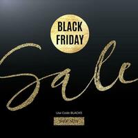 black friday sale text on black background with gold glitter effect vector