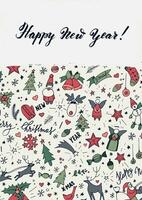 Navidad y contento nuevo año tarjeta con un variedad de objetos vector