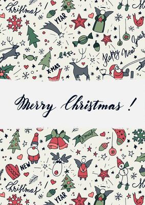 christmas background with hand drawn christmas symbols