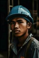 indonesio hombre difícil trabajador ai generativo foto
