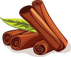 Cinnamon sticks flat style vector illustration, Cinnamomum bark spice, cinnamon sticks and leaves stock vector image