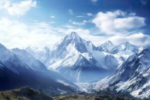 The beauty of a majestic and snow capped mountain range, with rugged peaks, AI Generative photo
