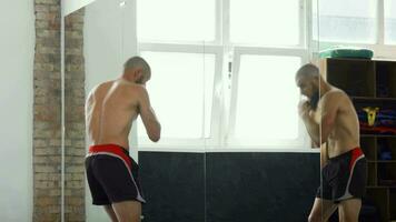 barbu Masculin mma combattant travail en dehors à le Gym video