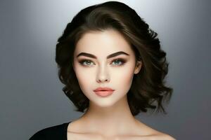 Portrait of beautiful young woman care model. Generate Ai photo