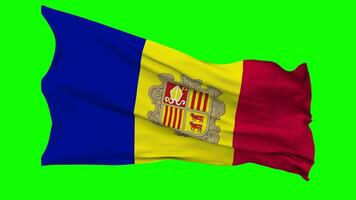 Andorra Flag Waving Seamless Loop in Wind, Chroma Key Green Screen, Luma Matte Selection video