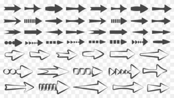 Arrows big black set icons. Arrow icon. Arrow vector collection. Arrow. Cursor. Modern simple arrows. Set of vector arrows of different shapes and sizes. Vector graphics. icons.