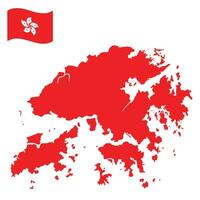 Map of Hong Kong with Hong Kong national flag vector