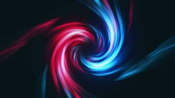 Swirling neon colored blue and red spiral light waves abstract background. video