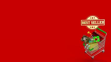 The Shopping cart and gift box on red Background for Advertising or Marketing concept 3d rendering photo
