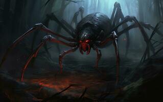 giant spider in the forest illustration photo