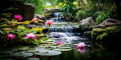 fotografía de pequeño río con flor foto