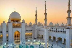 jeque zayed grandioso mezquita en abu dhabi antecedentes. ai generativo Pro foto