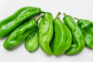 Group of green Chili Peppers. background. AI Generative Pro Photo